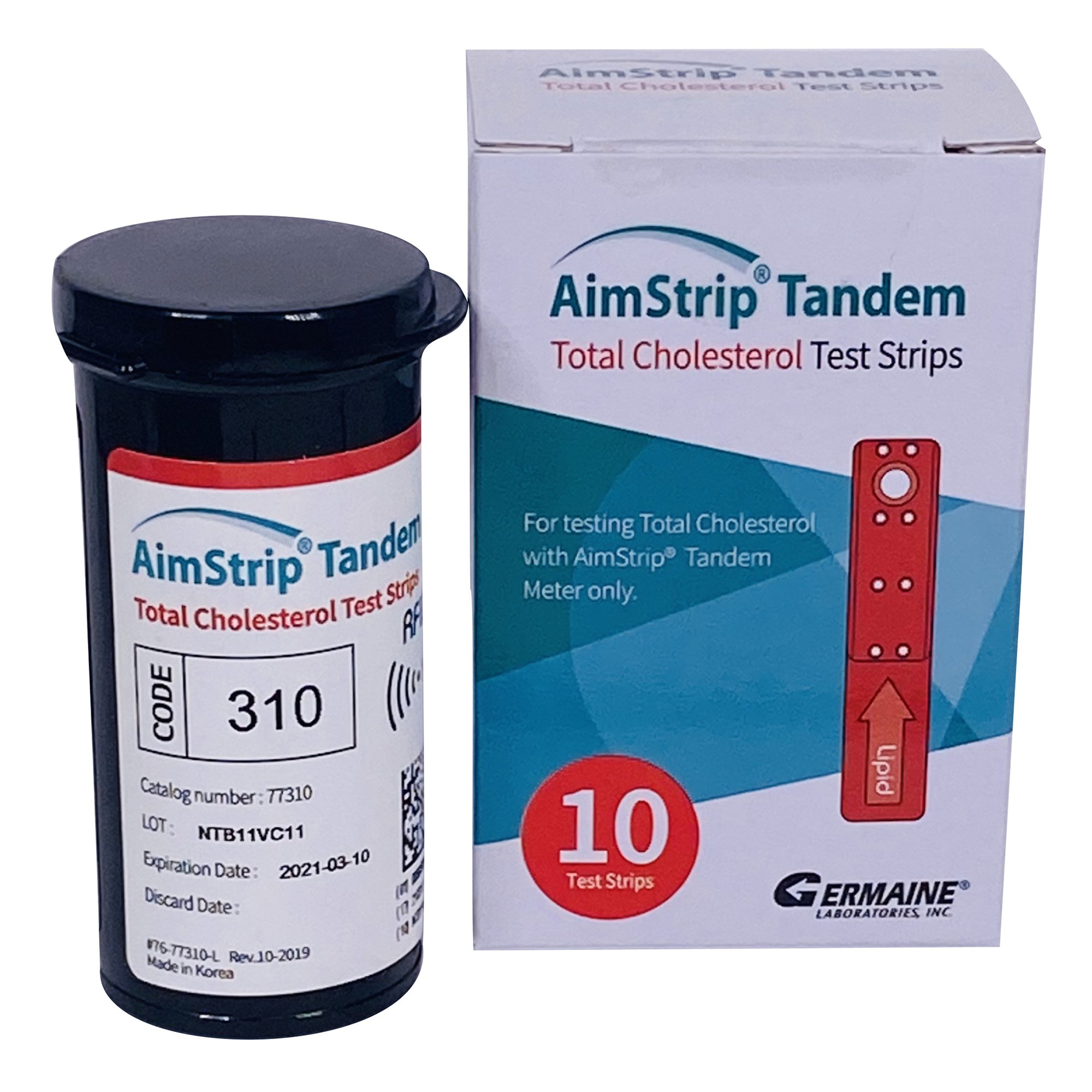 Reagent Test Strip AimStrip® Tandem Diabetes Management / Lipids Total Cholesterol For use with AimStrip Tandem Meter 10 Tests by Germaine Laboratories  ID 77310
